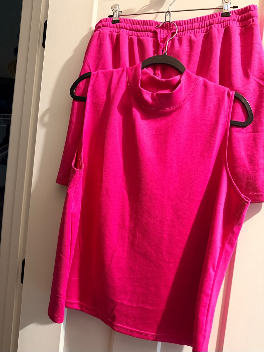 Hot pink 2 piece set - sleeveless top with skirt and built-in shorts